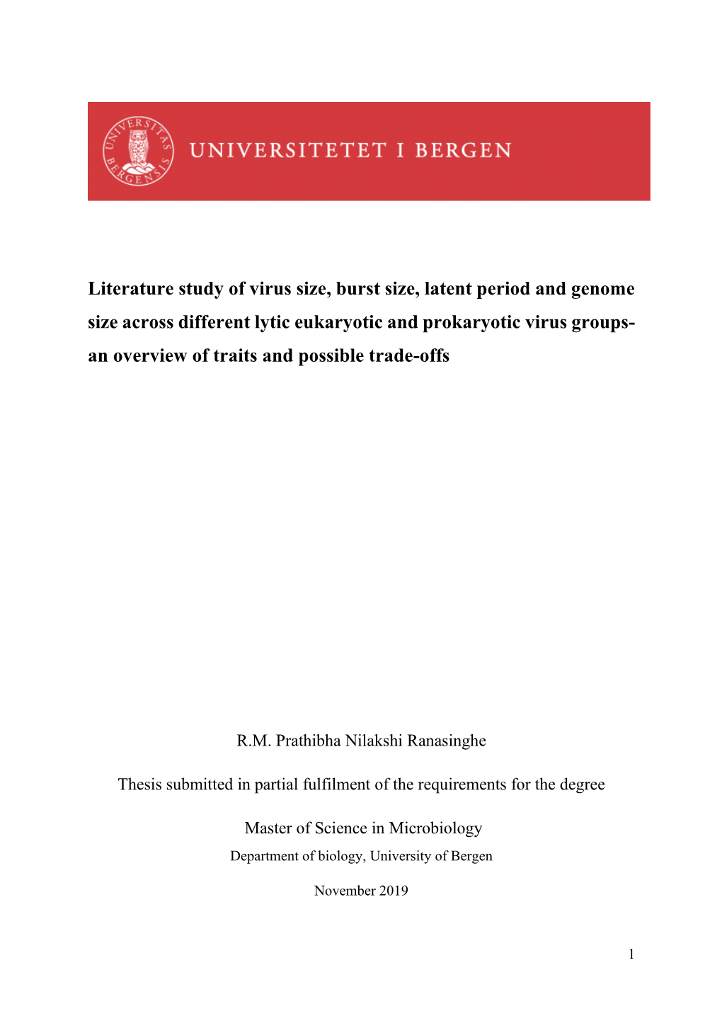 Literature Study of Virus Size, Burst Size, Latent Period and Genome Size