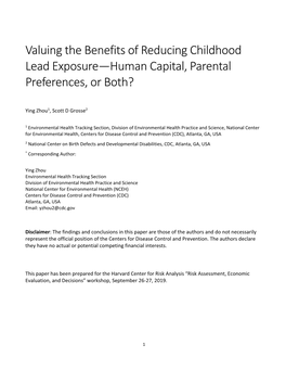 Valuing the Benefits of Reducing Childhood Lead Exposure—Human Capital, Parental Preferences, Or Both?