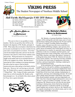 Viking Press the Student Newspaper of Voorhees Middle School