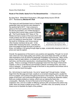 Book Review - Route of the Chiefs: Santa Fe in the Streamlined Era Reviewed by Michael W