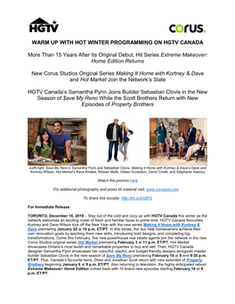 Warm up with Hot Winter Programming on Hgtv Canada