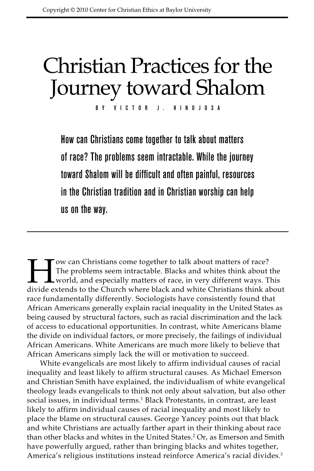 Christian Practices for the Journey Toward Shalom by Victor J