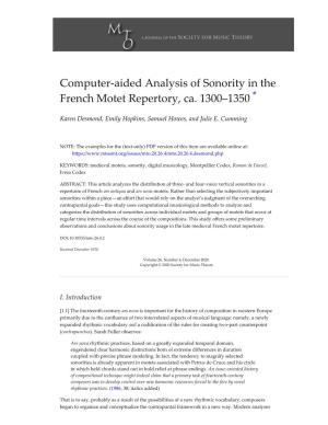 Computer-Aided Analysis of Sonority in the French Motet Repertory, Ca. 1300–1350 *