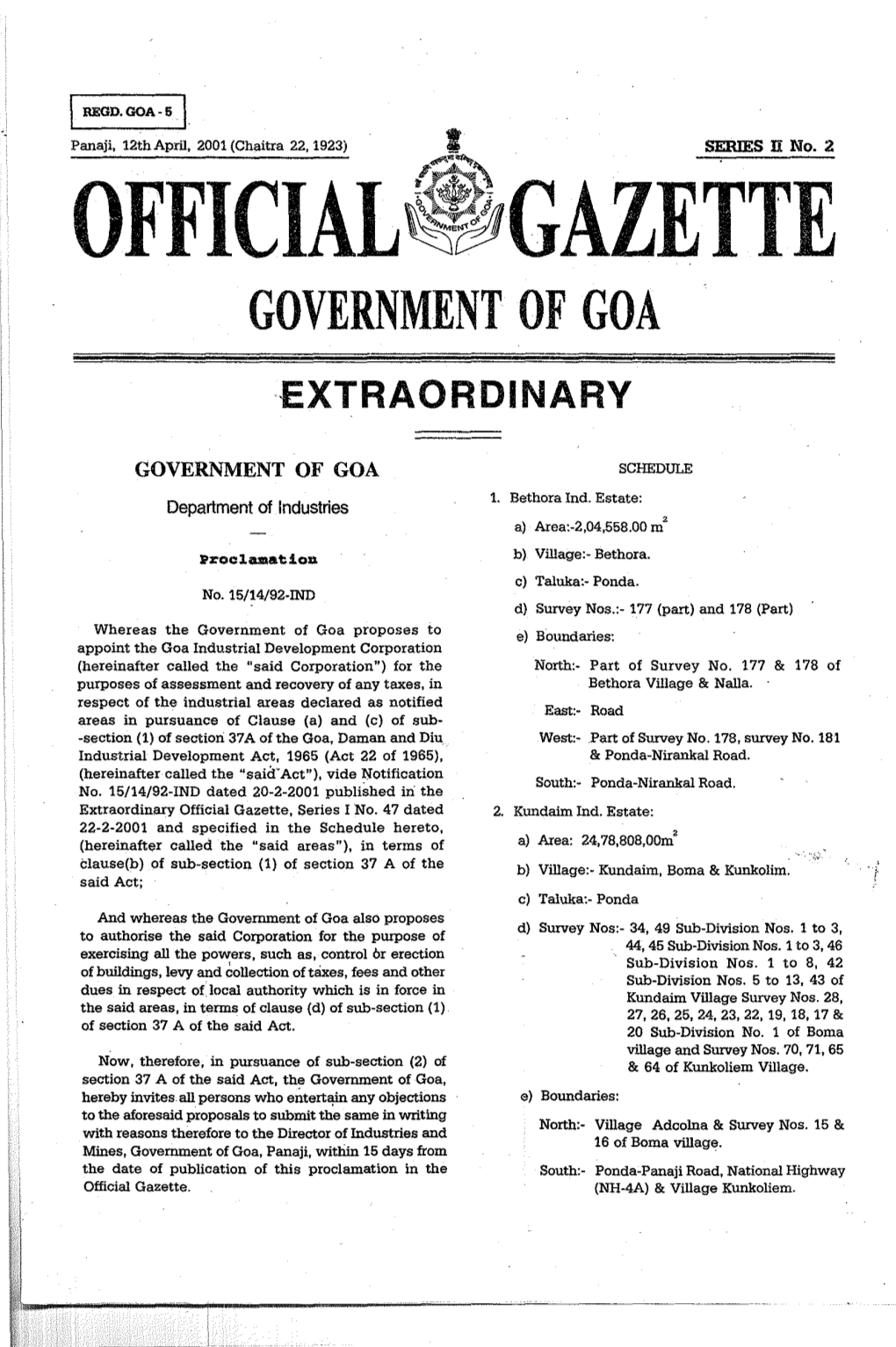 Gazette Government of Goa