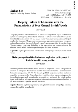 Serkan Şen Helping Turkish EFL Learners with the Pronunciation Of
