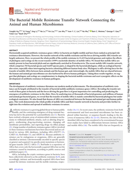 The Bacterial Mobile Resistome Transfer Network Connecting the Animal and Human Microbiomes