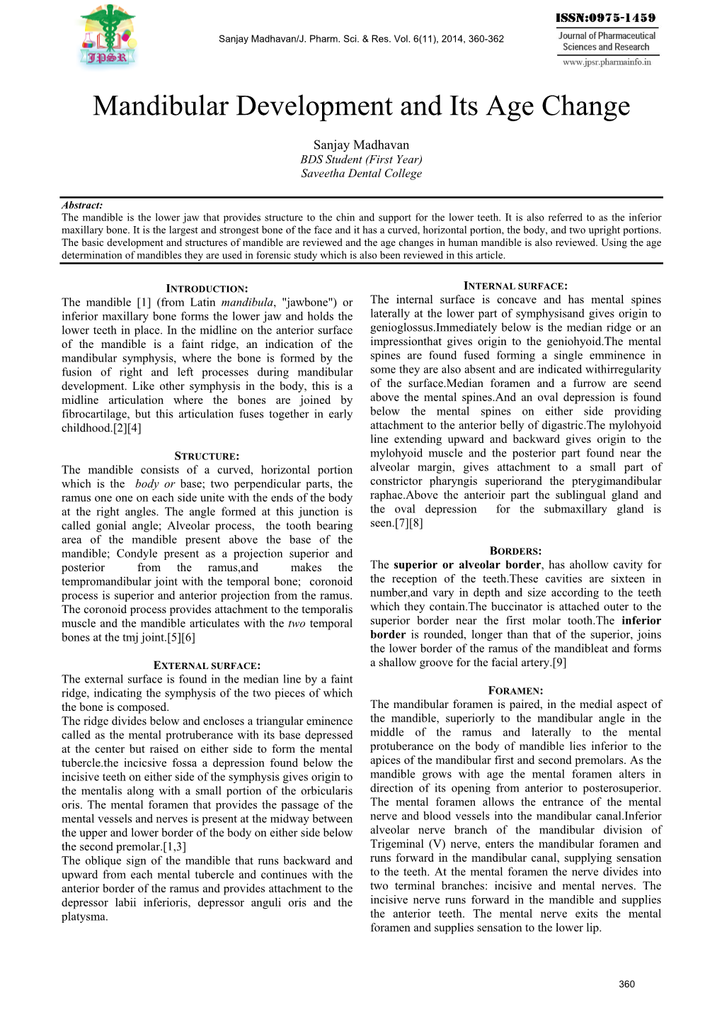 Mandibular Development and Its Age Change