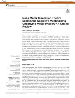 Does Motor Simulation Theory Explain the Cognitive Mechanisms Underlying Motor Imagery? a Critical Review