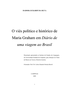 O Viés Político E Histórico De Maria Graham Em Diário De Uma Viagem Ao Brasil