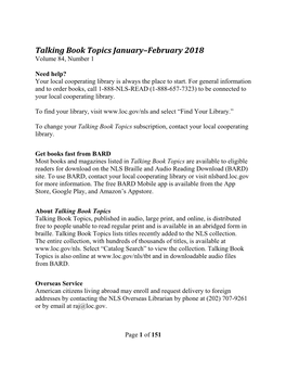 Talking Book Topics January-February 2018