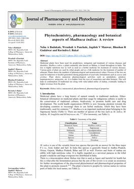 Phytochemistry, Pharmacology and Botanical Aspects of Madhuca Indica