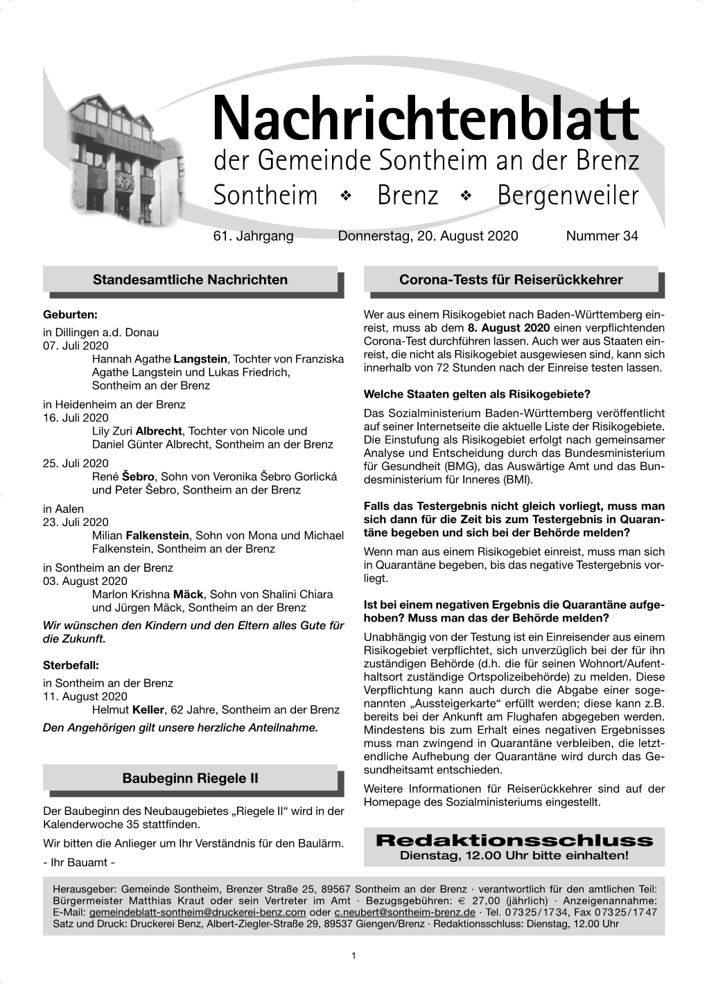 Nachrichtenblatt Sontheim - KW 34-2020 Umbruch.Qxp 19.08.20 11:35 Seite 1