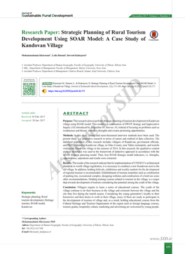 Strategic Planning of Rural Tourism Development Using SOAR Model: a Case Study of Crossmark Kandovan Village