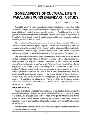 Some Aspects of Cultural Life in Paralakhemundi Zamindari : a Study