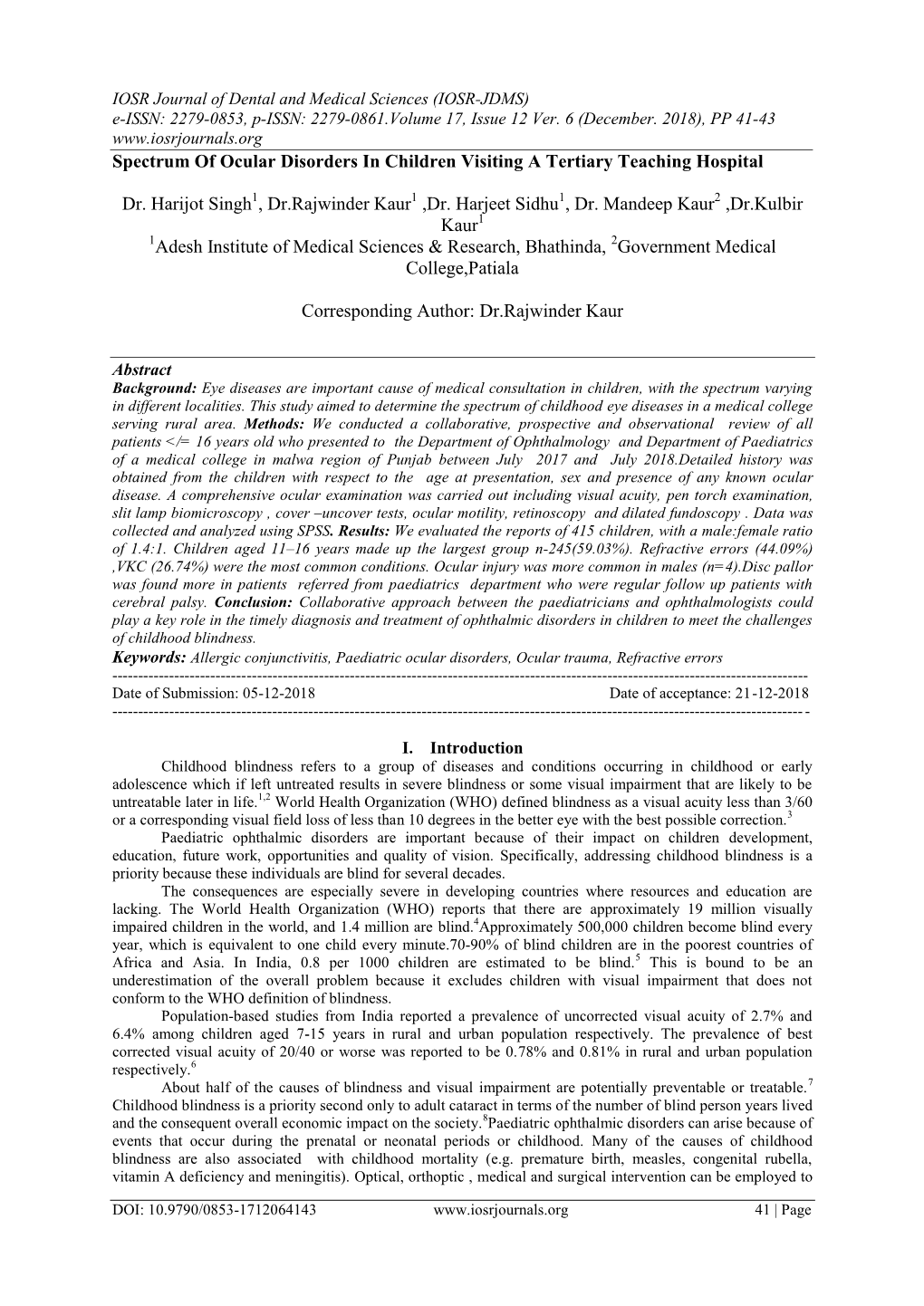 Spectrum of Ocular Disorders in Children Visiting a Tertiary Teaching Hospital