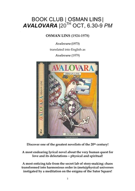 Book Club | Osman Lins| Avalovara |20 Oct, 6.30-9 Pm