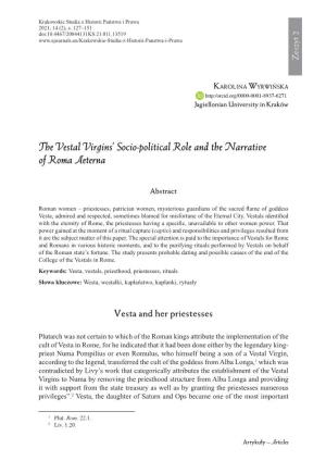 The Vestal Virgins' Socio-Political Role and the Narrative of Roma
