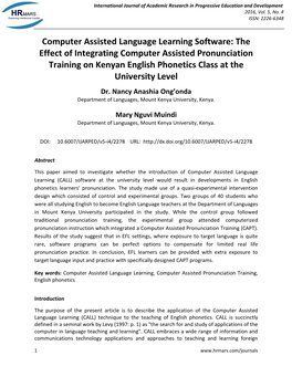 Computer Assisted Language Learning Software: the Effect Of