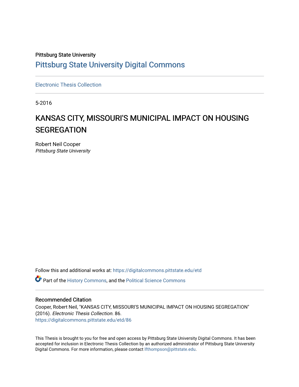 Kansas City, Missouri's Municipal Impact on Housing Segregation