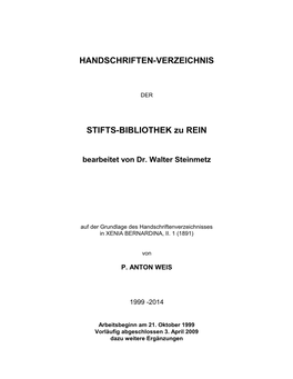 Handschriften Verzeichnis