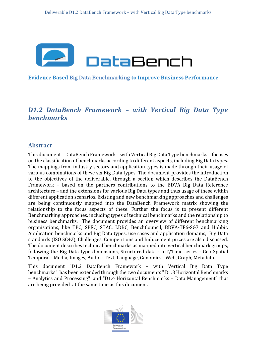Databench D1.2 Databench Framework with Vertical Big Data