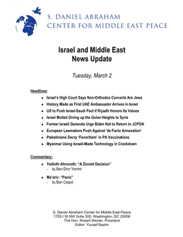 Israel and Middle East News Update