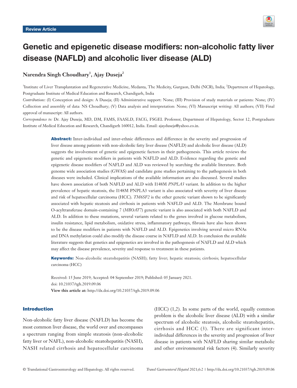 Non-Alcoholic Fatty Liver Disease (NAFLD) and Alcoholic Liver Disease (ALD)