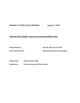 PROJECT COMPLETION REPORT: August 17, 2010 Nebraska Wine