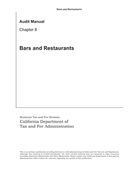 Audit Manual Chapter 8, Bars and Restaurants
