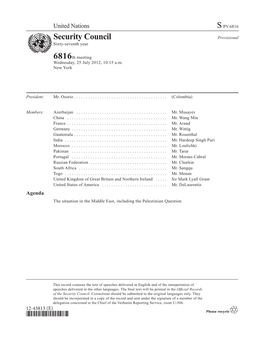 S/PV.6816 Security Council Provisional Asdfsixty-Seventh Year 6816Th Meeting Wednesday, 25 July 2012, 10.15 A.M