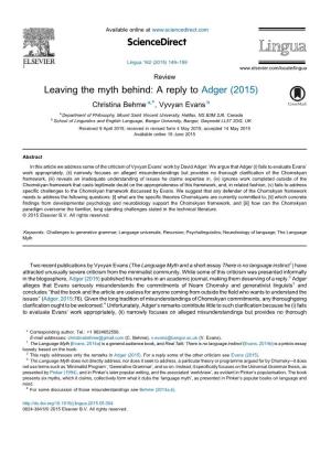Leaving the Myth Behind: a Reply to Adger (2015)