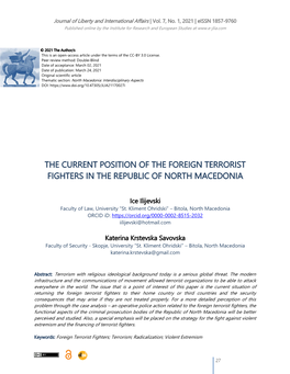 The Current Position of the Foreign Terrorist Fighters in the Republic of North Macedonia