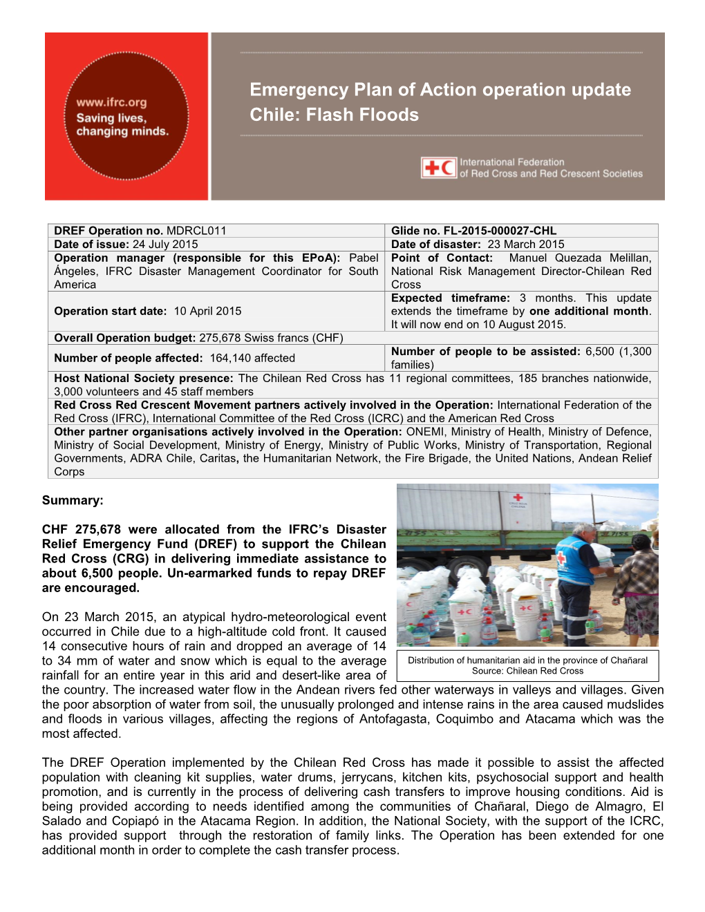 Emergency Plan of Action Operation Update Chile: Flash Floods