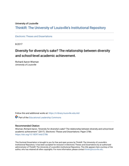 The Relationship Between Diversity and School-Level Academic Achievement