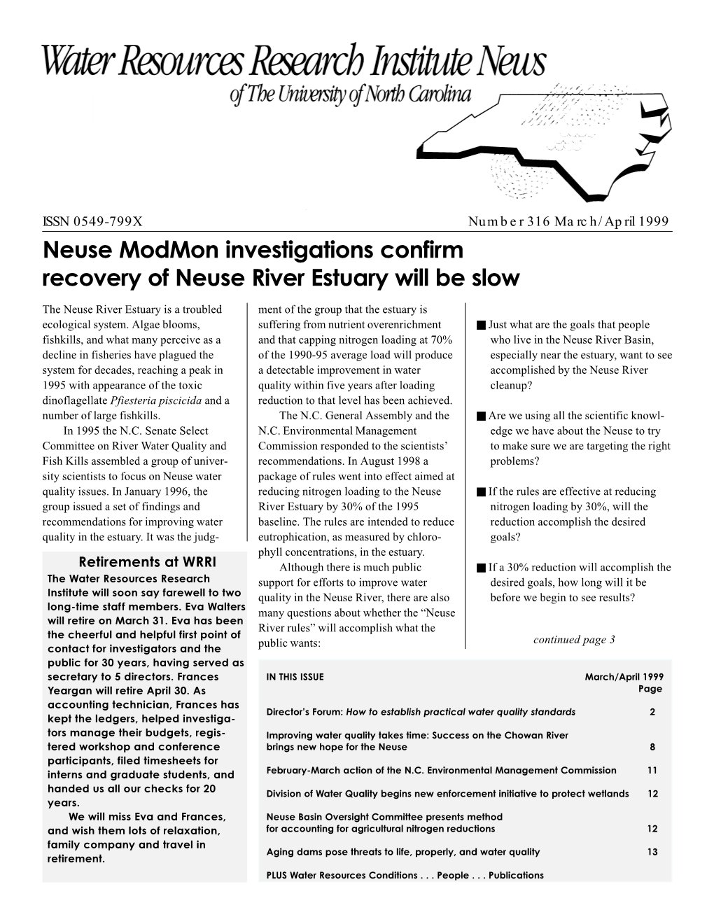 Neuse Modmon Investigations Confirm Recovery of Neuse River Estuary