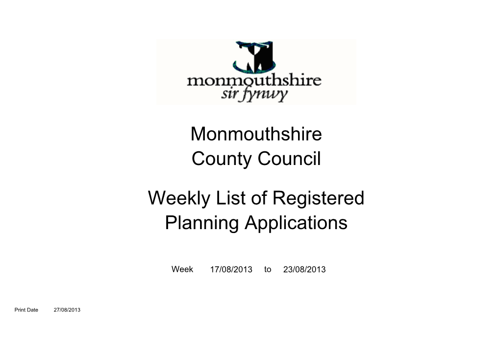 Monmouthshire County Council Weekly List of Registered Planning Applications