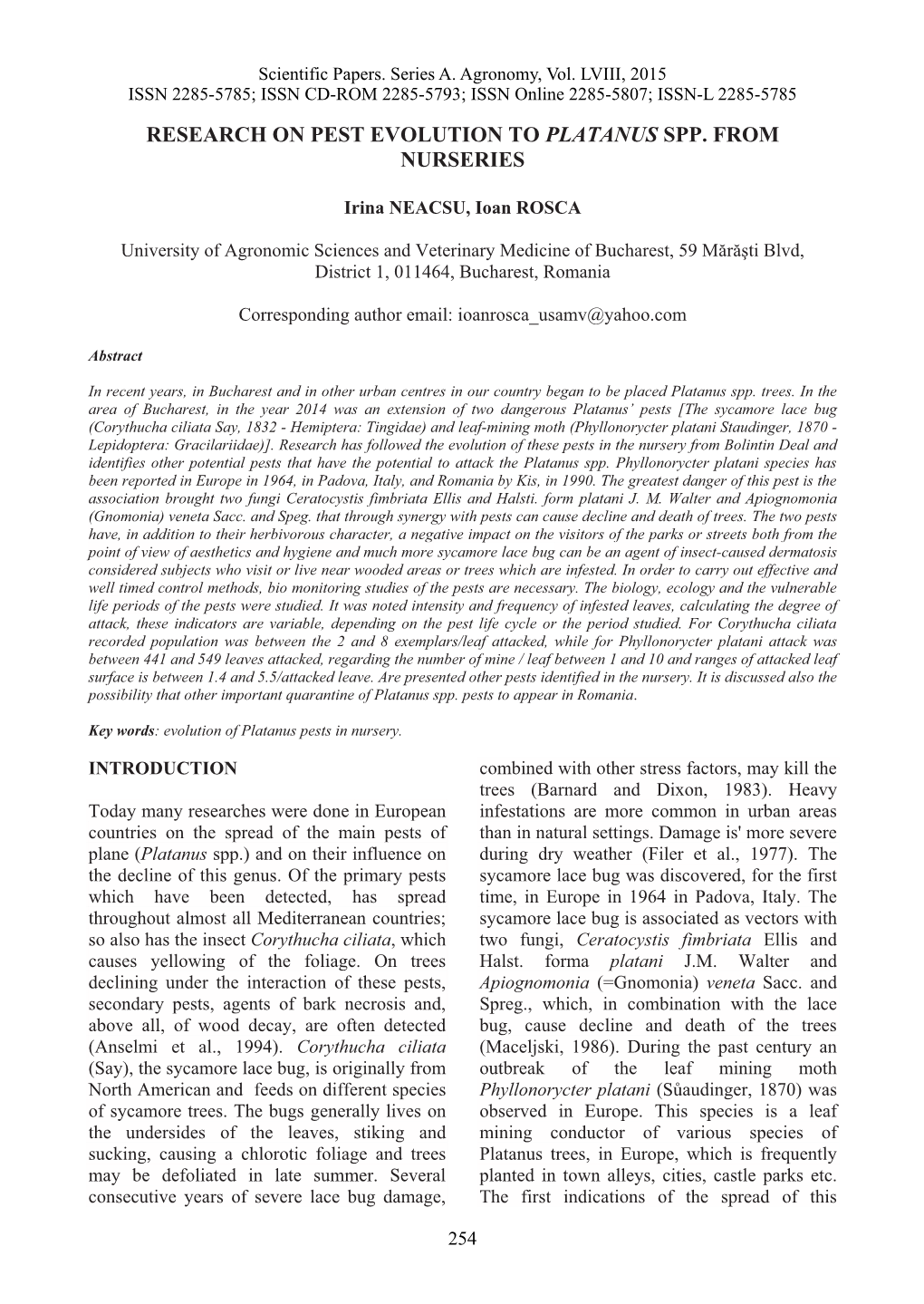 Research on Pest Evolution to Platanus Spp. from Nurseries