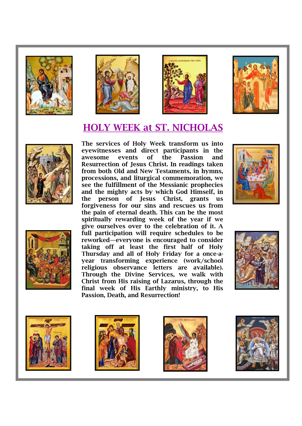 HOLY WEEK at ST. NICHOLAS