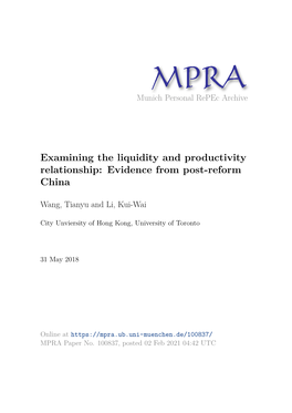 Examining the Liquidity and Productivity Relationship: Evidence from Post-Reform China