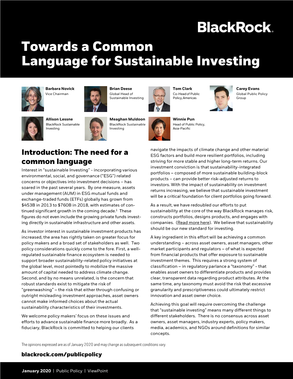 Towards a Common Language for Sustainable Investing
