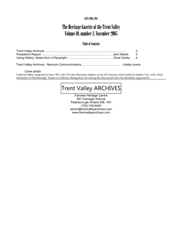 The Heritage Gazette of the Trent Valley Volume 10, Number 3, November 2005