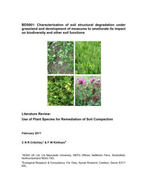 BD5001 Literature Review of the Use of Plant Species for Remediation Of