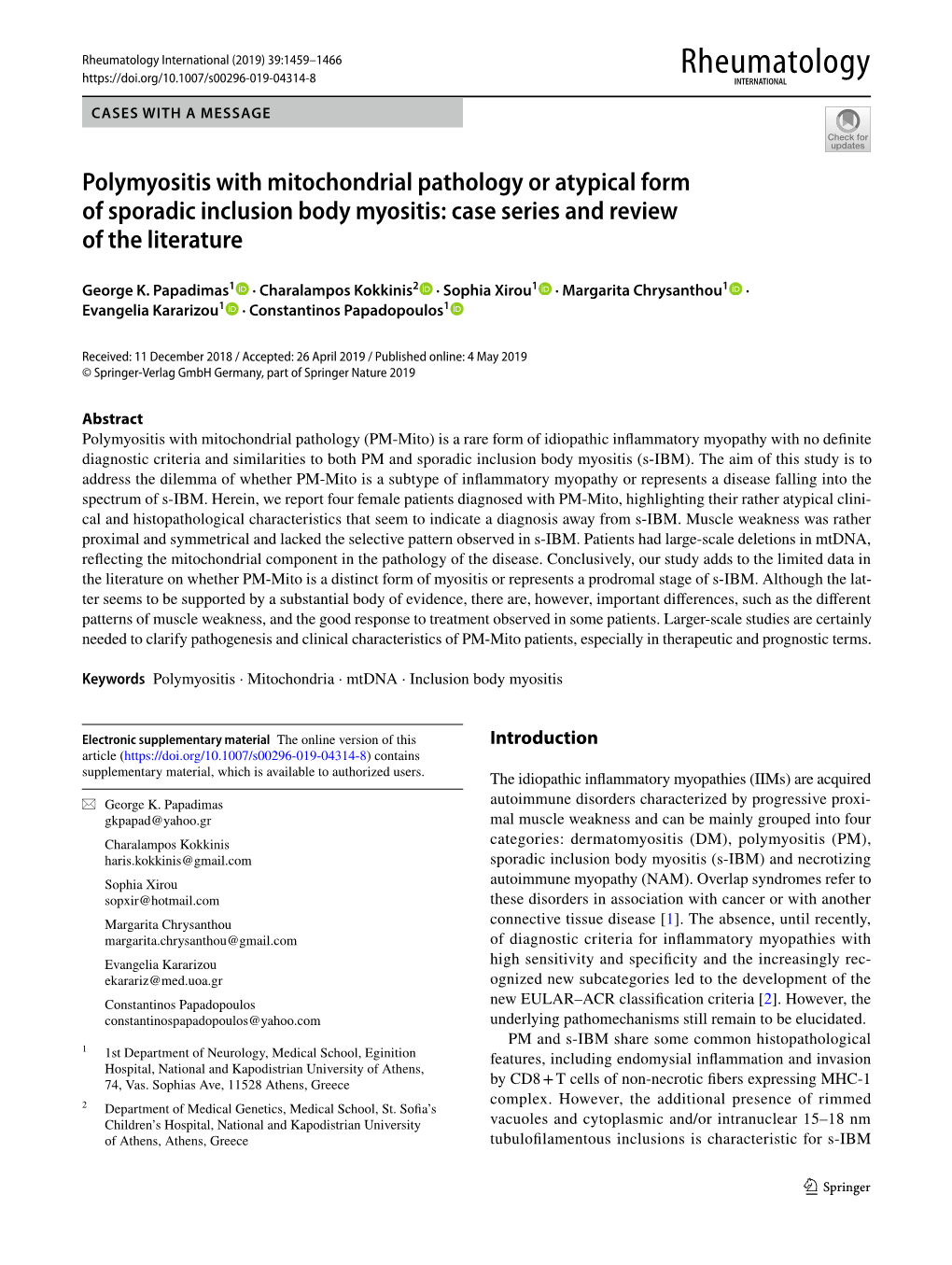 Polymyositis with Mitochondrial Pathology Or Atypical Form of Sporadic Inclusion Body Myositis: Case Series and Review of the Literature