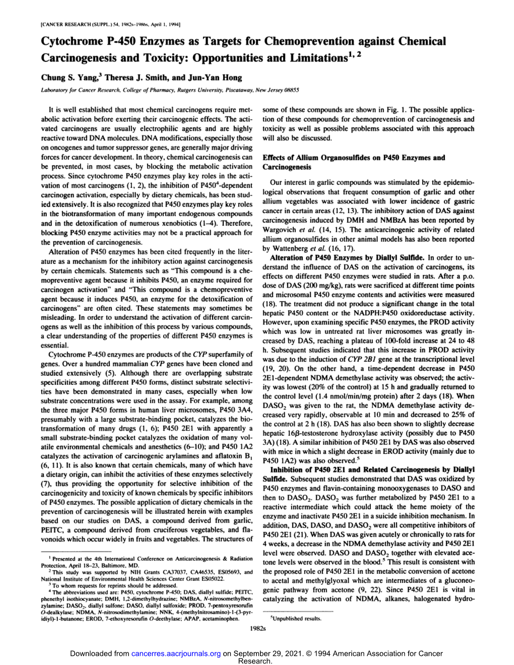 Cytochrome P-450 Enzymes As Targets for Chemoprevention Against Chemical Carcinogenesis and Toxicity: Opportunities and Limitations1'2