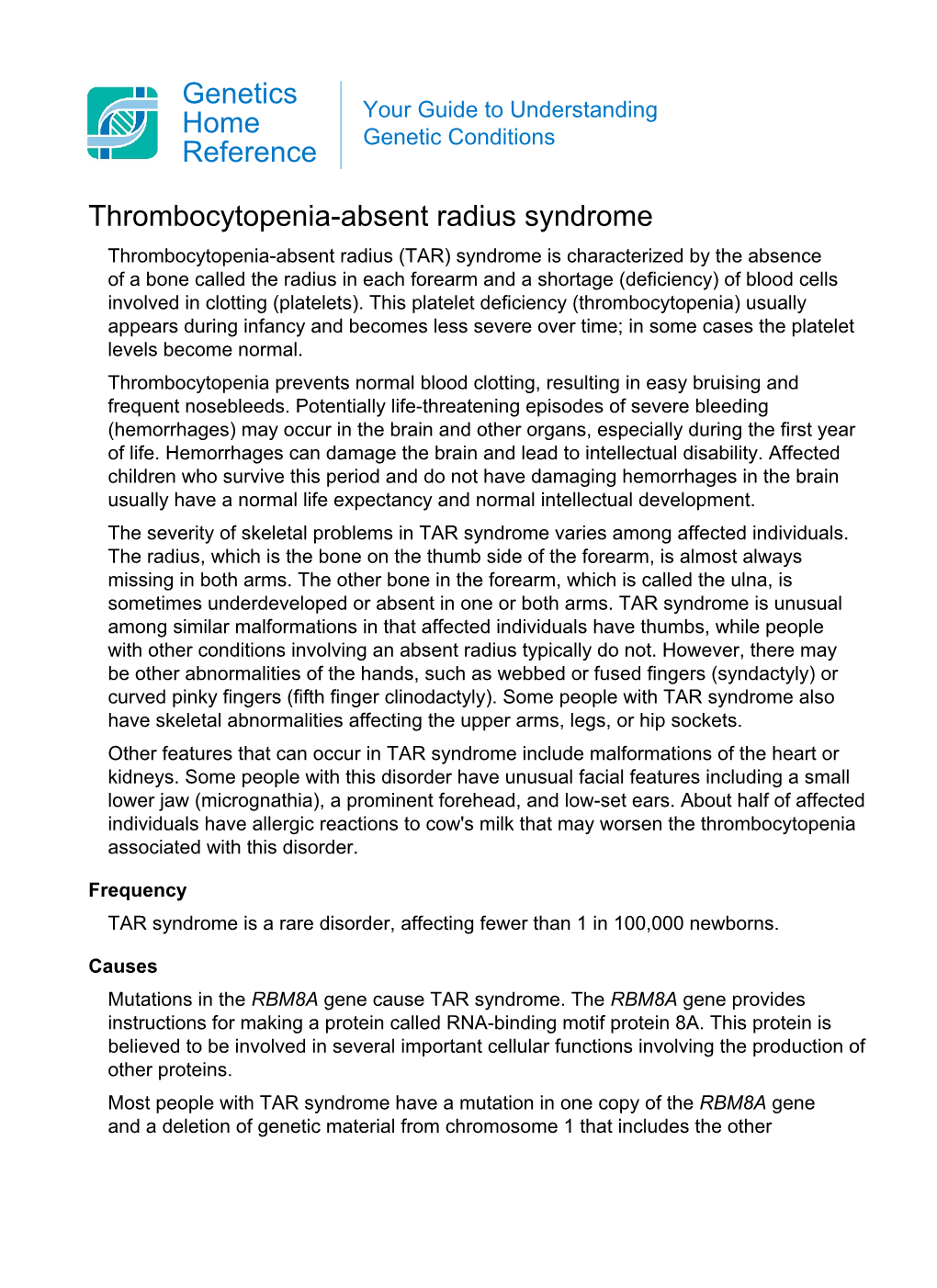 Thrombocytopenia-Absent Radius Syndrome