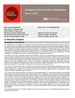 Emergency Plan of Action Final Report Belarus: Floods