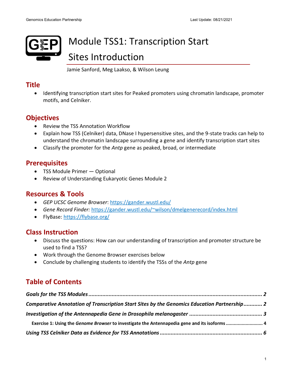 Module TSS1: Transcription Start Sites Introduction