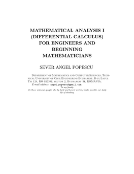 Mathematical Analysis I (Differential Calculus) for Engineers and Beginning Mathematicians