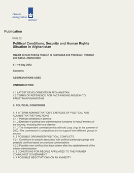 Publication Political Conditions, Security and Human Rights