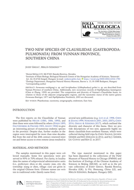 Two New Species of Clausiliidae (Gastropoda: Pulmonata) from Yunnan Province, Southern China